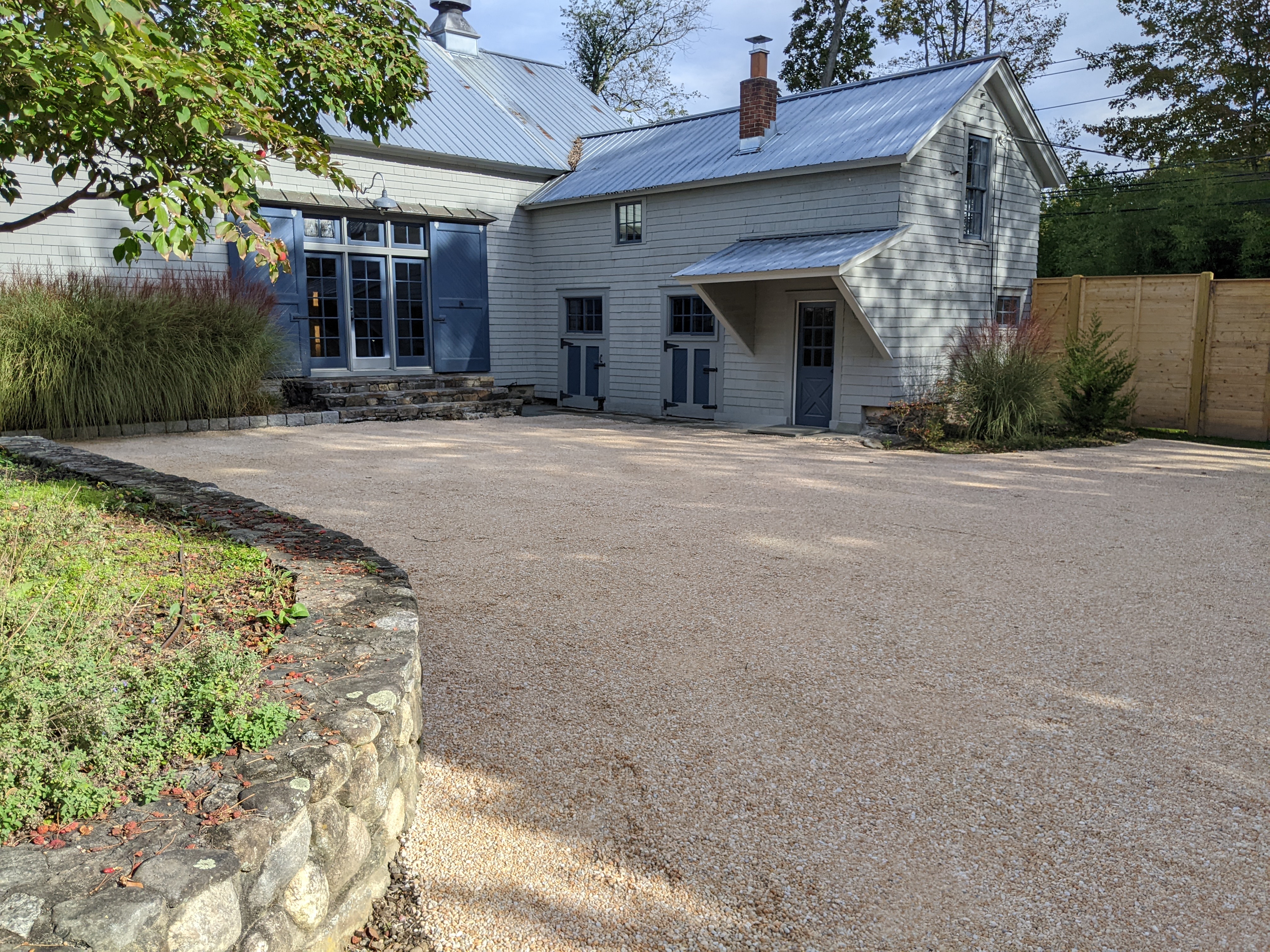 The 1940s horse barn exterior at 83 Sturges Highway, Westport